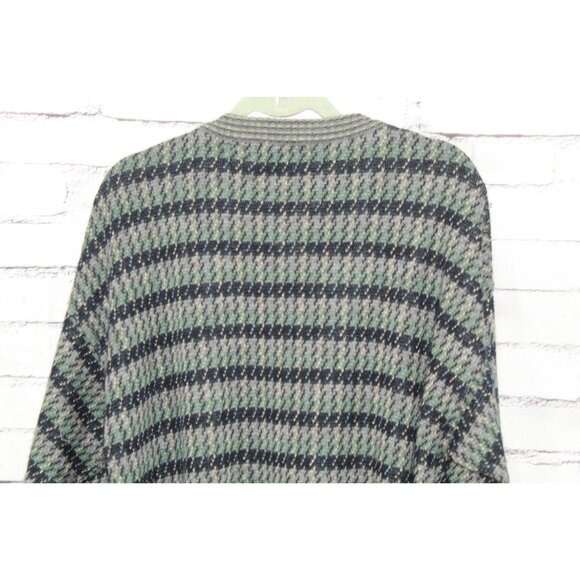 Vintage Expressions Gray Green Striped Acrylic Knit Sweater Size L Naturecore - Picture 5 of 9